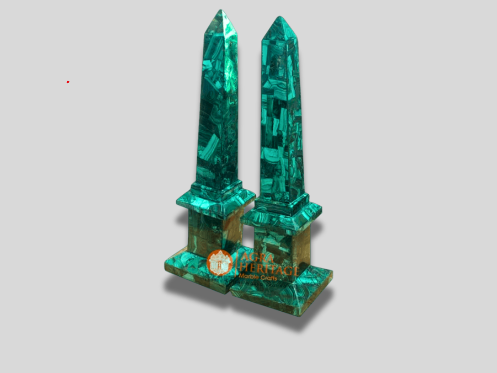 Malachite Marble Inlay Pair of Obelisks Miniature Arts